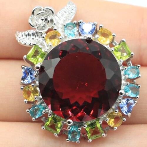 49x30mm Multi Color European Design Cross Created Garnet Peridot Violet Tanzanite Iolite CZ Women Silver Pendant