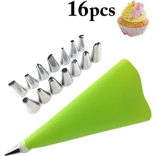 16 Pcs/Set Cake Decorating Tool Reusable Stainless Steel Icing Piping Tip DIY Cake Cream Pastry Bag Decorating Cake Tools