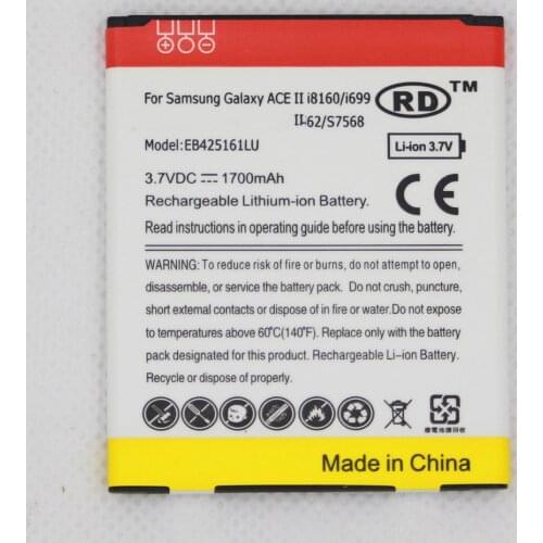 20pcs/lot 1700mAh EB425161LU Phone Battery for Samsung GT-S7562L S7560 S7566 S7568 S7572 S7580 S7582 i8160 i8190 i739 T59 Batter