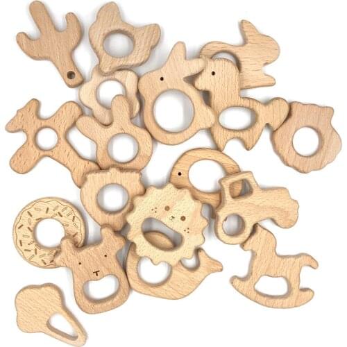 4pcs Natural Wooden beech Animal shape satr Monkey Donuts rabbit Clouds Diy Pacifier Clip Wood Qrganic Smooth Beads