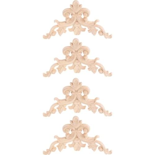 4pcs/set Woodcarving Flower Corner Decal Wooden Figurines Crafts Appliques Frame Onlay Wall Door Furniture Decor 8.5cm 3D Europe