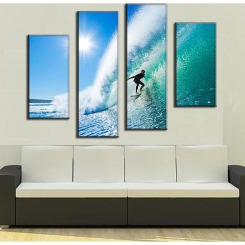 4 Pcs/Set Modern Seascape Canvas Prints Surfing in Hawaii Wall Paintings Wall Pictures for Living Room Wall Art Picture