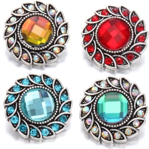 6pcs/lot New Snap Button Jewelry Colorful Rhinestone Flowers Snap Jewelry Fit 18mm Snap Necklace Bracelets Women Men Jewelry