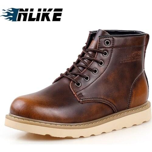 INLIKE Genuine Leather Ankle Boots Men Martin Boots Split Leather Work Motorcycle Boots