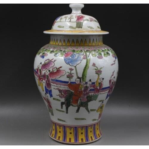 Antique QingDynasty porcelain pot,Pastel unicorn generals cans ,Hand painting crafts, Decoration Collection,Free shipping