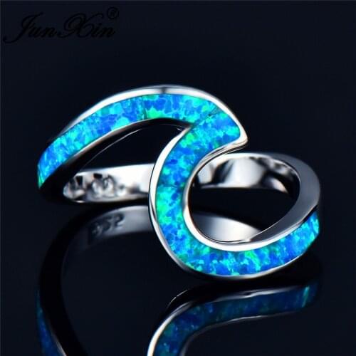 I & FDLK Top Quality Male Female Rainbow Fire Opal Wave Rings For Women Men Silver Color Blue/Green Opals Ring Gift