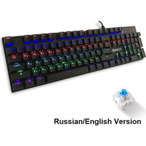 Bosston English Russian Gaming Mechanical Keyboard Anti-Ghosting Led Backlight Keyboards for PC Laptop 104 Keycaps Blue Switch