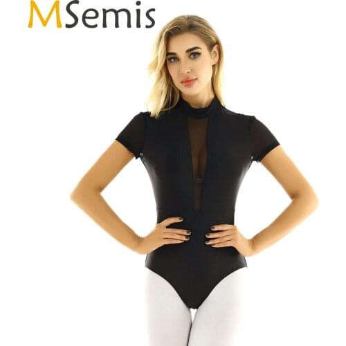 MSemis Women Ballerina Professional Femme Ballet Leotard Dancewear Adults Short Sleeves Open Back Gymnastics Leotard Bodysuit