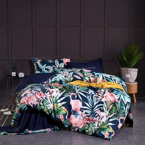 Flamingo Tropical Leaves Duvet Cover Bed Sheet Set For Home 4Pcs Luxury Egyptian Cotton Bedding Set For Adults And Children