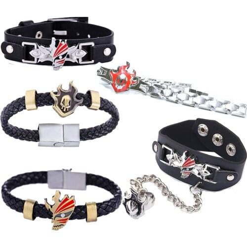 Anime Bleach Bracelet Leather Cosplay Kurosaki ichigo Hand Chain Black Punk Bangle Writstband Wristlet Gift Women Men Jewelry