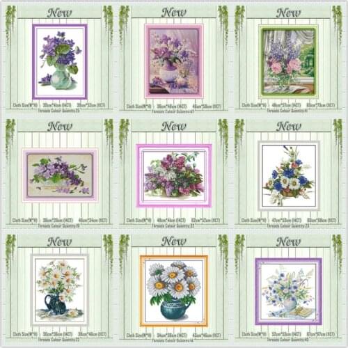 Beautiful vase orchid Daisy Lilac flower counted printed on the canvas DMC 11CT 14CT kits Cross Stitch embroidery needlework Set