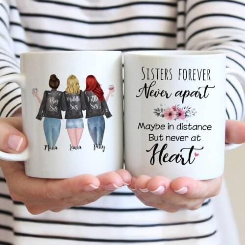 Mug Personalized 3 Sisters Forever Never Apart White Mugs Coffee Cups Girls Gift 11oz/15oz R2056