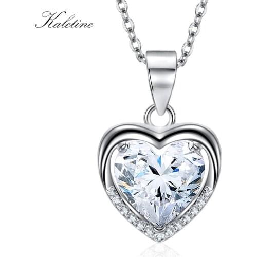Pendant Necklace Genuine 925 Sterling Silver Jewelry High Quality Sparkling CZ Cystal Delicate Love Heart Long Chain Necklace