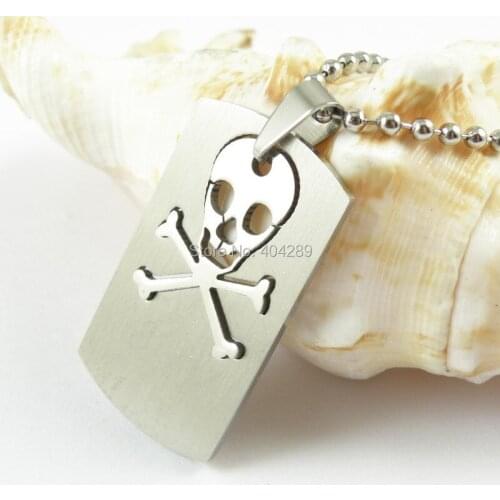 Skeleton Square tags pendant necklaces bead chain for men women 316L Stainless Steel necklace wholesale