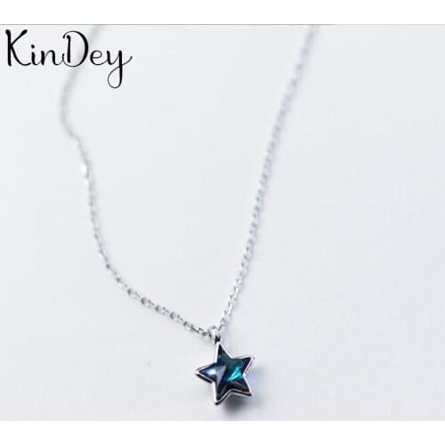 Kindey Fashion Real Silver Color Blue Star Choker Necklaces for Women Statement Jewelry Girls Christmas Gift