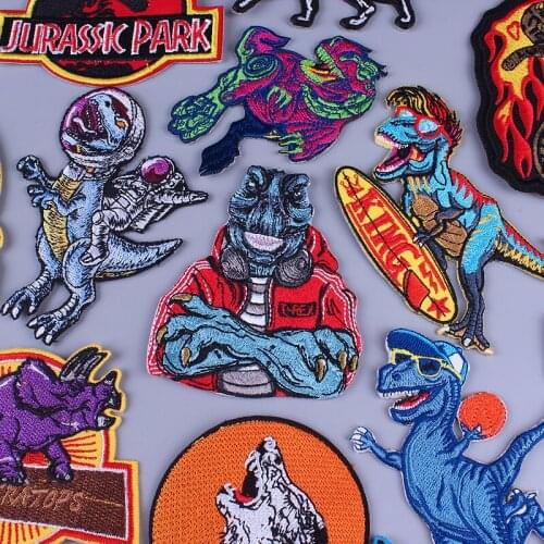 Dinosaur Patches Iron On Patches For Clothing Stickers Punk Animal Appliques Thermal Stickers Letters Stripes Badges On Jacket