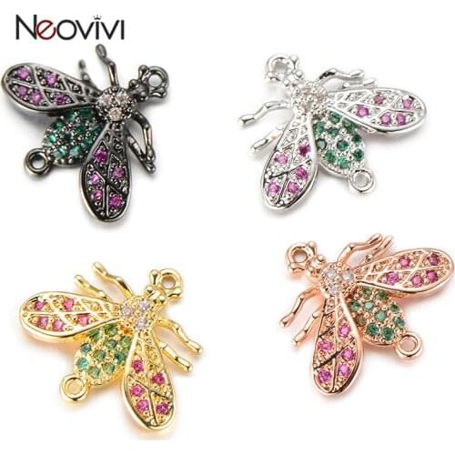 Neovivi Insect Bee Charms Colorful Cubic Zirconia Bead Micro Pave Zircon Charms DIY Bracelet Necklace Jewelry Making Accessories