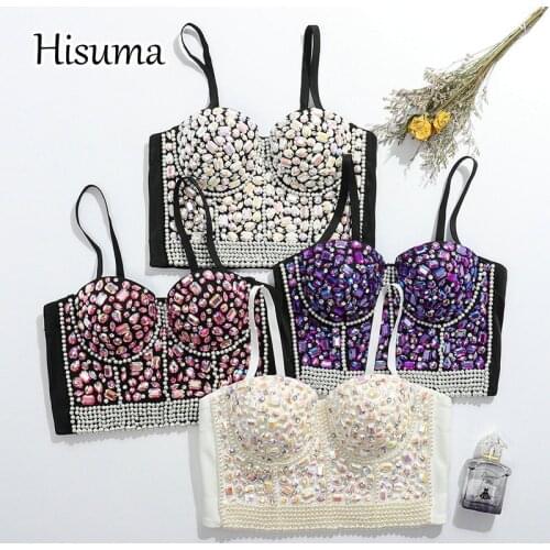 2021 autumn new women V-neck strap rhinestones beading camisole Tube top bra one pcs belt pad wireless Corset female underwear