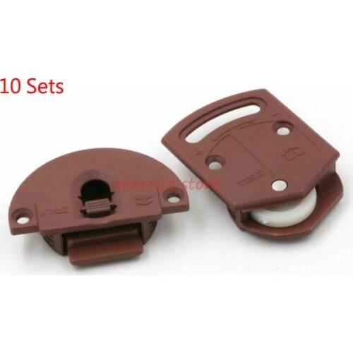 Dark Brown Plastic 3.6mm Mount Hole Wardrobe Sliding Door Roller Plate 10 Sets