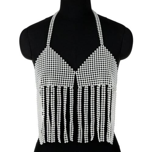 Adjustable Halter Pearl Tassel Sling Bra Chain 2021 Womens Sexy Body Chain Fashion Nightclub Festival Jewelry Accessories