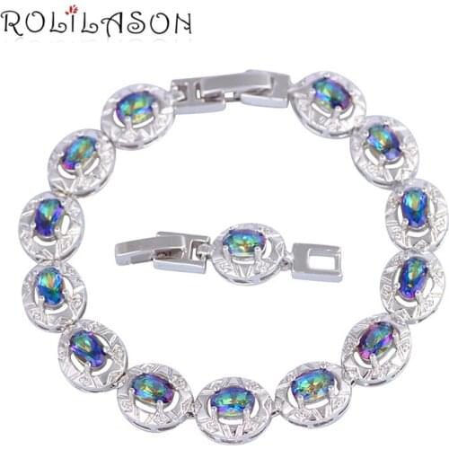 ROLILASON Cost Price Mystic Zircon Top Quality Charm Bracelets for Ladies Silver Health Nickel Lead Free Fashion Jewelry TB922