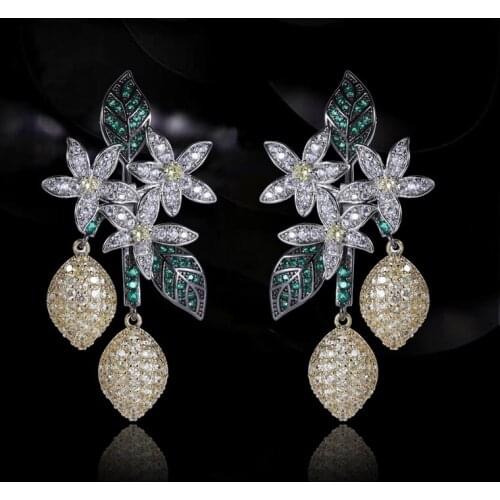Luxury Flower Dangle Earrings for Women Luxury Cubic Zirconia Long Drop Earrings Korea New Fashion Jewelry Fruit Lemon Earings
