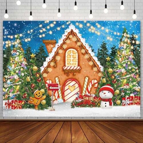 Christmas Tree Backdrop Gift Snowman Gingerbread Doll Light Sweet Shop Kid Portrait Photography Background Photostudio Photozone