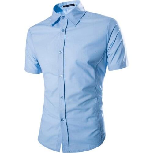 High quality 2021 Fashion summer Solid Casual short sleeve gentleman joker camisas Slim Fit solid dress evening shirts men