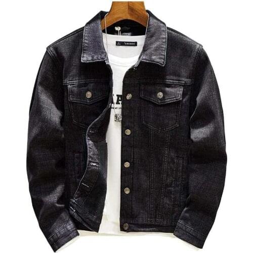 Spring Autumn Mens Classic Black Slim Casual Denim Jacket Washed Black Jeans Jacket Hip-Hop Streetwear Coats Clothes M-4XL Male