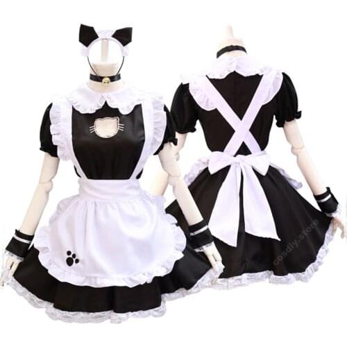 Sexy Maid Lace Mini Dress Cute Lolita Bust Open Halloween Costume Girls Kawaii Anime Outfit Cotton Short Sleeve For Women