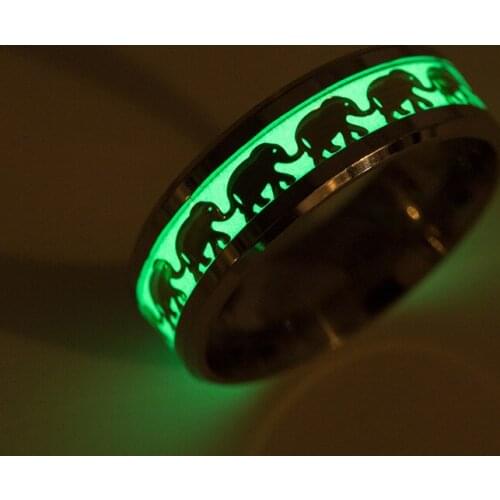 BAECYT Luminous Animal Rings Vintage Golden Elephant Band Rings For Men Women Luminous Stainless Steel Glow In The Dark