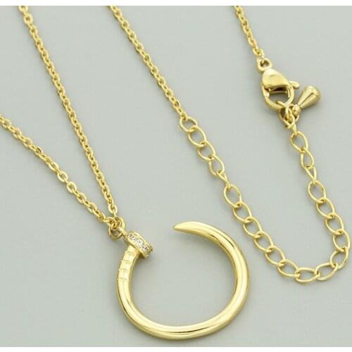 Hip Hop CZ Nail Pendants Necklaces Women Men Kolye Boho Jewelry Gold Color Stainless Steel Chain Crystal Circle Collier Femme