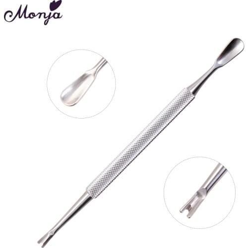 Monja Silver Dual End Stainless Steel Dead Skin Repair Fork Remover Trimmer Nail Art Cuticle Pusher Manicure Pedicure Care Tool