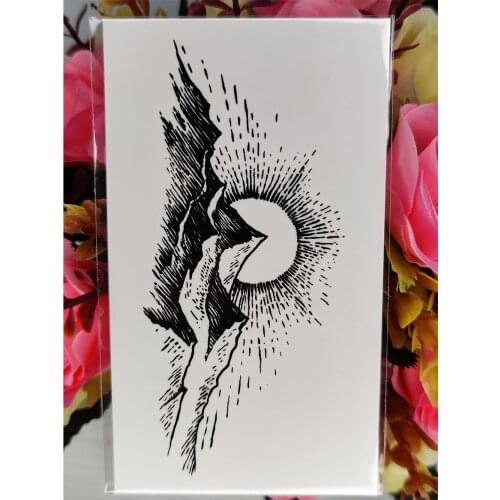 Retro Temporary Tattoos Stickers Mountain Peak Hills Sunrise Waterproof Fake Tattoo Transferable Tatoo Tatto for Women Girl Men