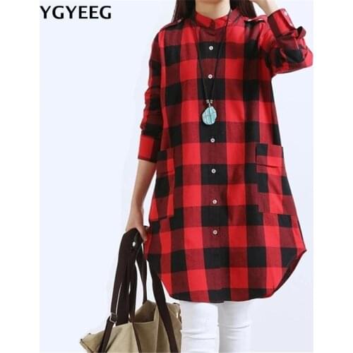 YGYEEG Fashion Women Tops Casual T Shirts Turndown Collar Long Sleeve Multicolor Plaids Pattern Flannel Shirt Pocket Streetwear