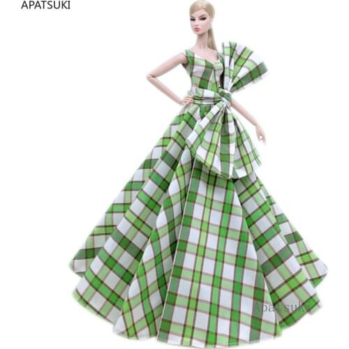 Green Plaided High Fashion Wedding Dress for Barbie Doll Outfits Bowknot Clothes Evening Dresses Party Gown 1/6 Doll Accessories