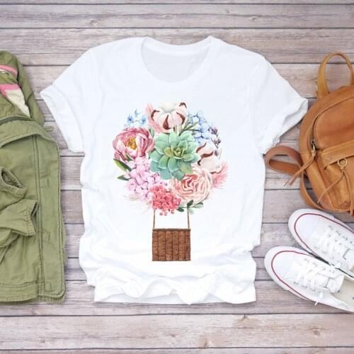 Womens T-shirts Ladies Plant Balloon Travel Fashion Cute Flower 90s Floral Women Print Ladies Top T Graphic Female Tee T-Shirt