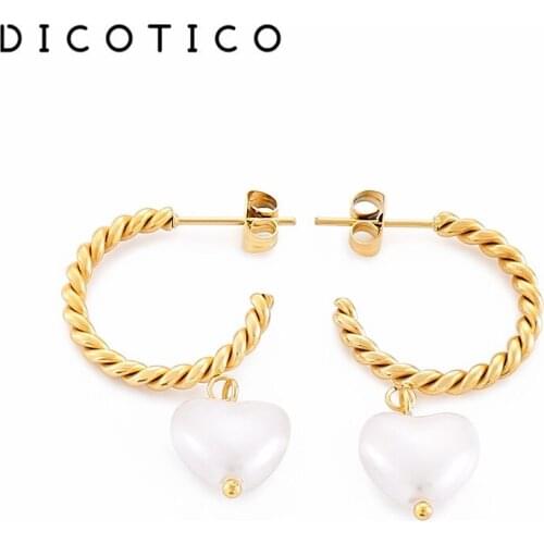 Drop Earrings For Women Gold Silver Color Twist Stainless Steel White Shell Heart Beautiful Female Wedding Earrings Jewelry 2021