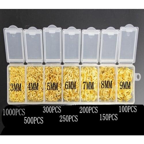 1Box Yellow Gold Open Jump Rings 3mm-9mm (2500 Pcs Assorted) For DIY PJ041