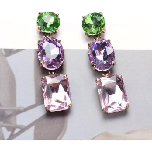 2021 New Long Statement Crystal Dangle Earrings for Women Geometric ZA Elegant Drop Earrings Fashion Jewelry