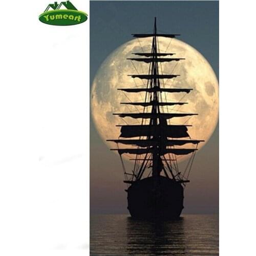3d Diy Diamond Painting Cross Stitch Rhinestones Crystal Diamond Embroidery Mosaic Needlework Moon and Ship Wall Decor Crafts