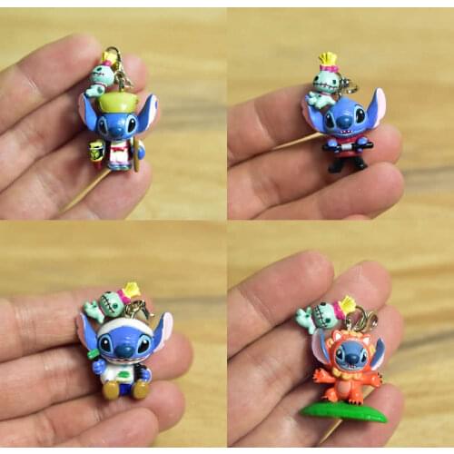 Disney 4pcs/1set Lilo & Stitch and Scrump Figure PVC Pendant Toys Cute Gift for Bag key pendants