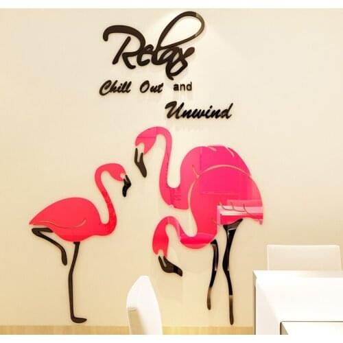 Flamingo acrylic 3D stereoscopic wall sticker decoration Creative waterproof decor