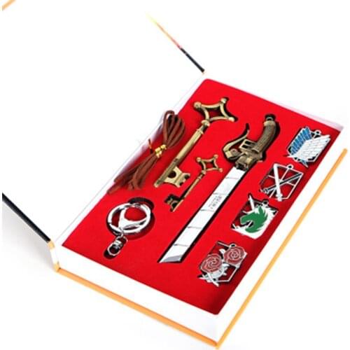 Anime Attack On Titans Badge Weapon Keychain Set Toy Zinc Alloys Golden Pendan Key Chain Shingeki No Kyojin Toys Cosplay Tools