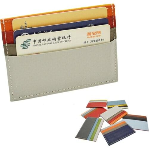 100% Genuine Leather Litchi Grain Multi Random Colors Patchwork Card Holder Mens Womens Card Wallet Credit ID Card Note Case