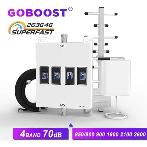GOBOOST Four Band LTE 800 900 1800 2100 cellular amplifier signal booster gsm 2g 3g 4g repeater mobile phones 850 3g LTE 2600 4G