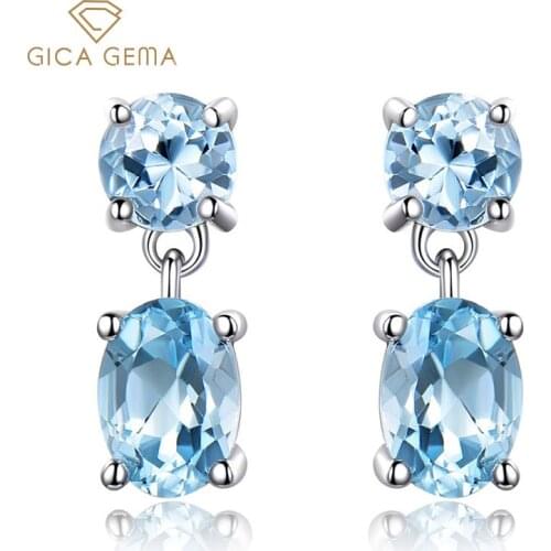 GICA GEMA Sapphire Drop Earrings For Women 100% 925 Sterling Silver Zircon Blue Gemstone Wedding Engagement Personality Jewelry