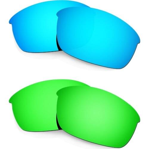 HKUCO For Flak Jacket Sunglasses Polarized Replacement Lenses Blue & Emerald Green 2 Pairs