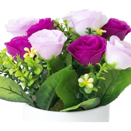 Artificial Potted Flower Classic Rose Pattern Landscaping Ornaments Plastic Floor Cabinet Shelf Fake Flower Plant