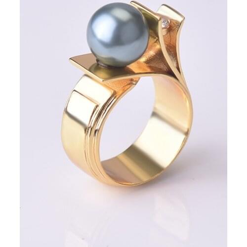 Sterling Silver Elegant Retro Oversize Pearl Rings for Women Lady Shiny Crystal Rhinestone Irregular Charm Ring Wedding Jewelry